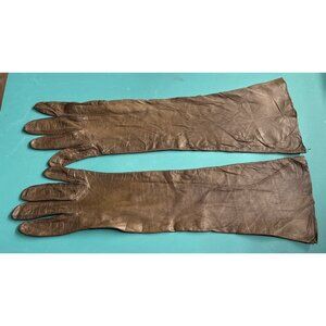 VTG Trefousse Dark Brown Kid Leather Unlined‎ Gloves France
